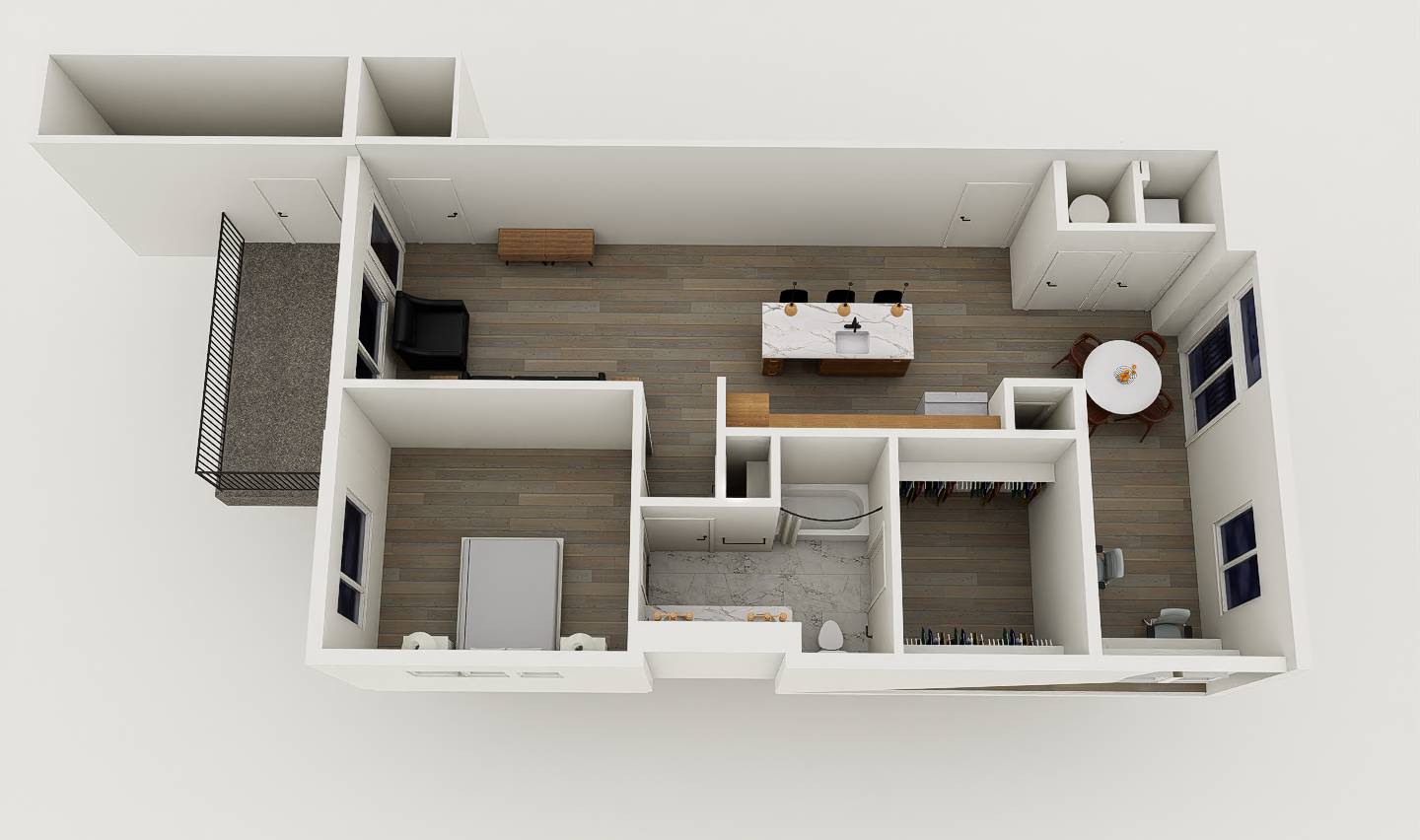 1 bedroom/ 1 bath floorplan layout for urban edge